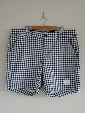 NWT Old Navy Navy & White Gingham Everyday Mid-Rise Mini Shorts Sz 14